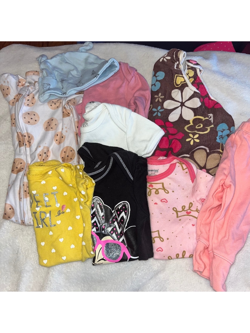 Baby Girl 0-6 months 9 Piece Clothing Lot Bodysuits Dress Pants PJs Hat